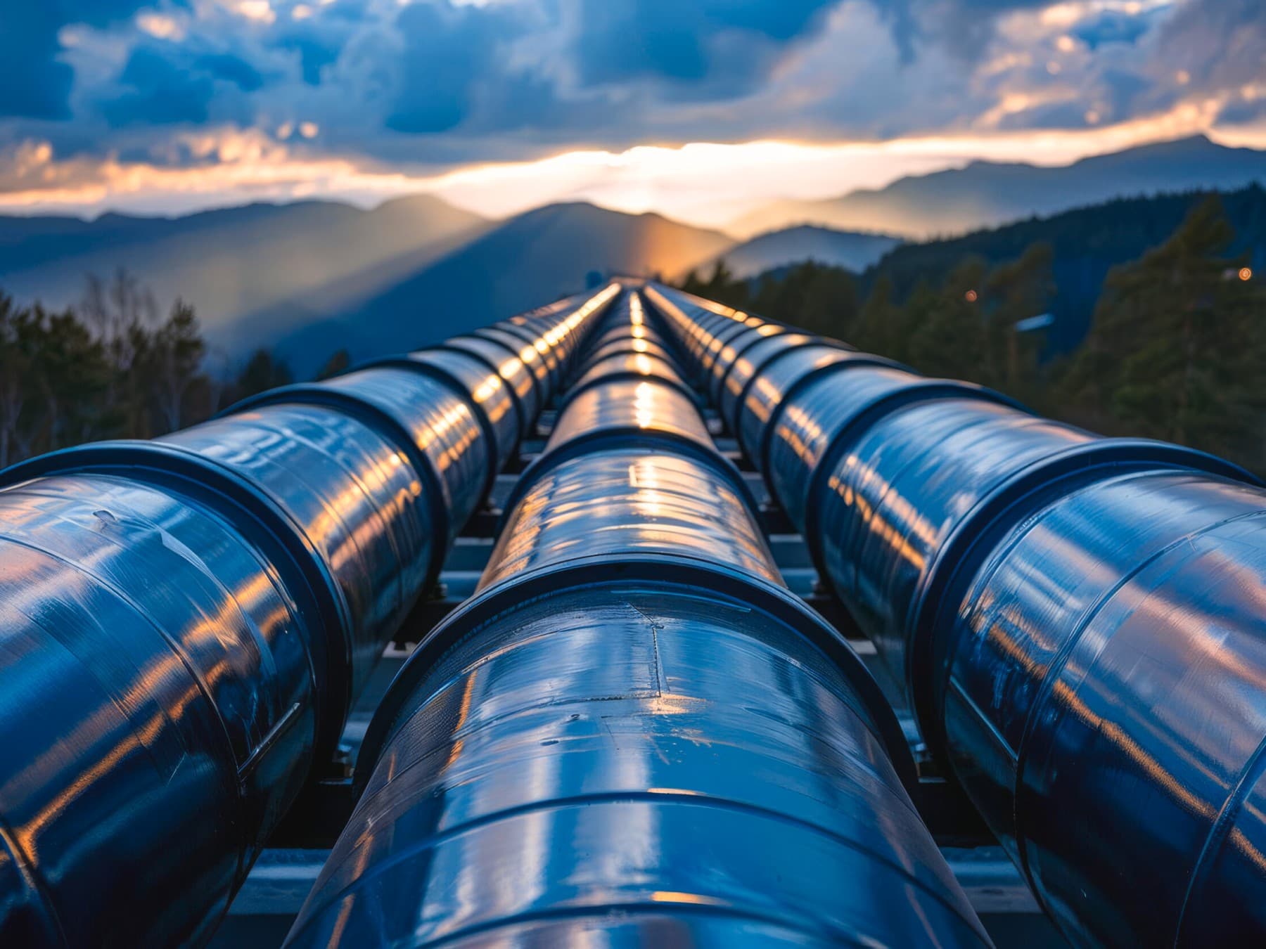 Three gas pipes running above ground