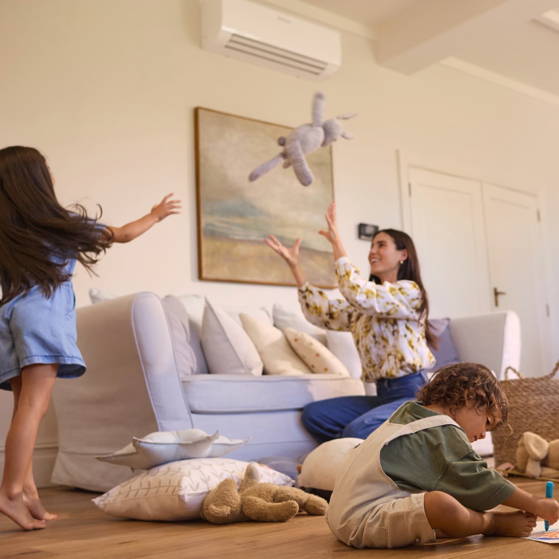 Family playing in the living room