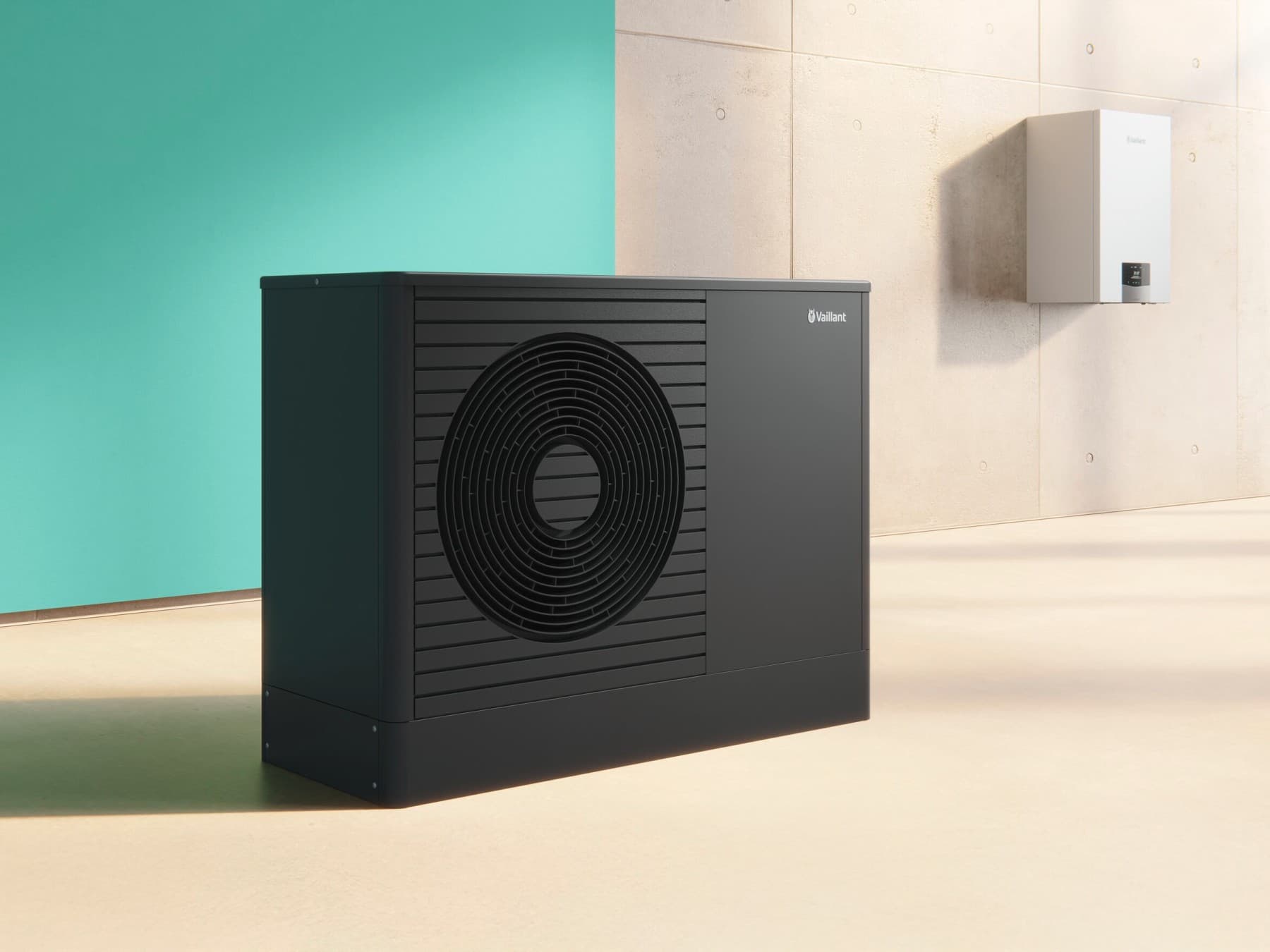 Hybrid heating system with a heat pump in a utility room