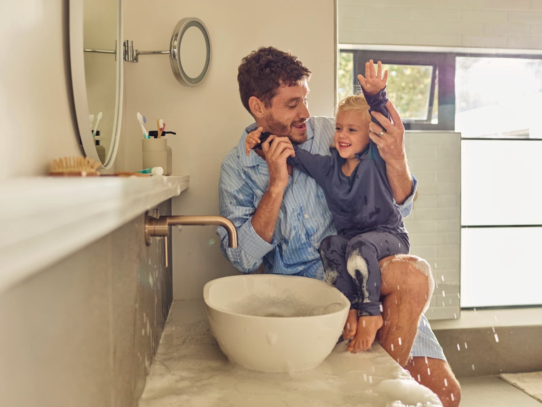 Father and daughter in the bathroom