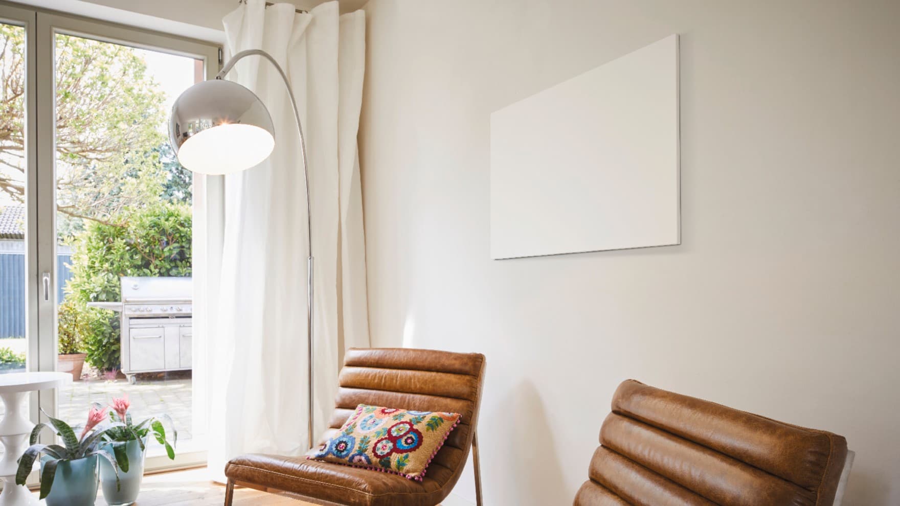 Wall-mounted infrared heating in a living room