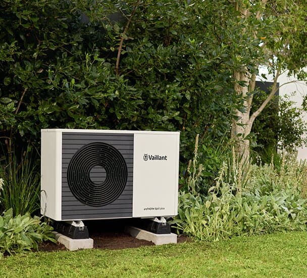 aroTHERM Split plus air-source heat pump in a garden