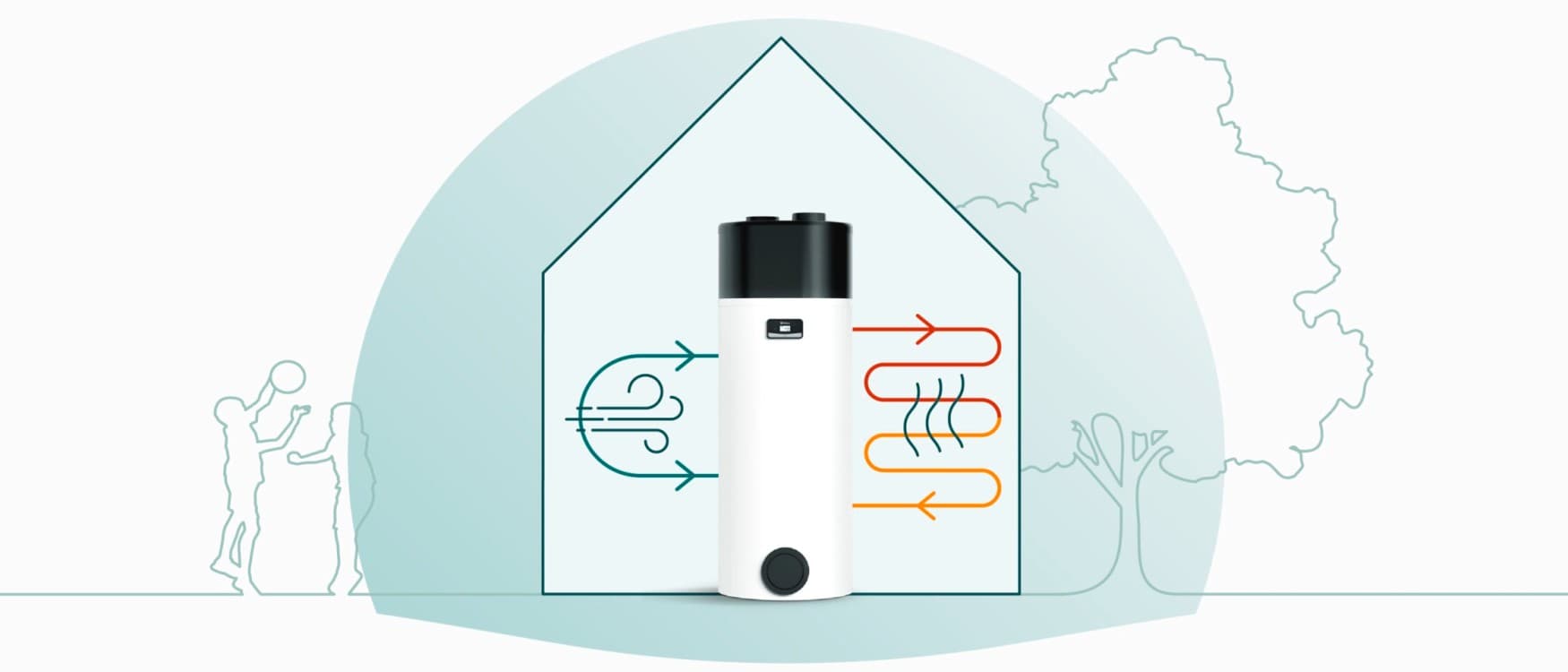 Graphic representation of how a hot water heat pump works