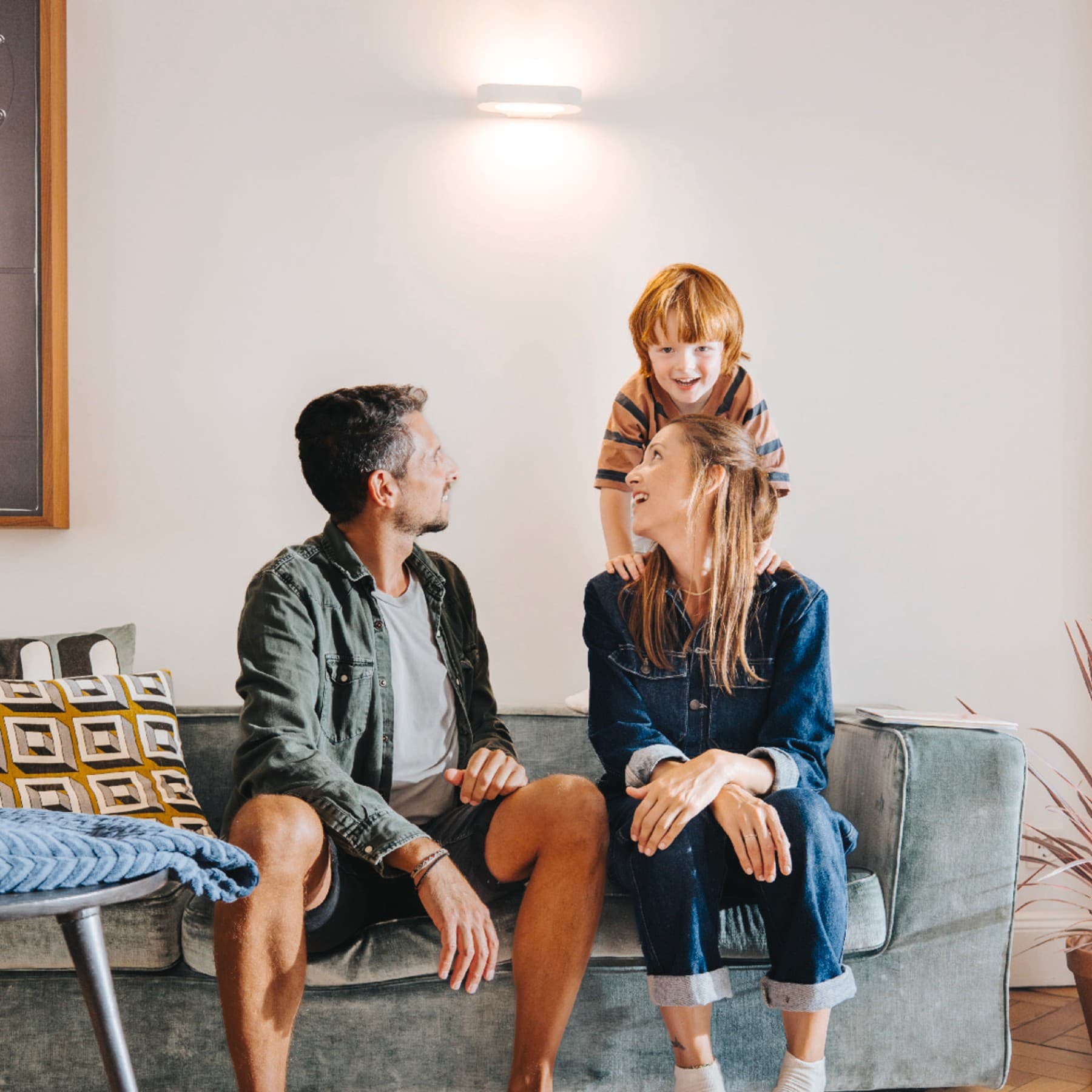 A family on a sofa