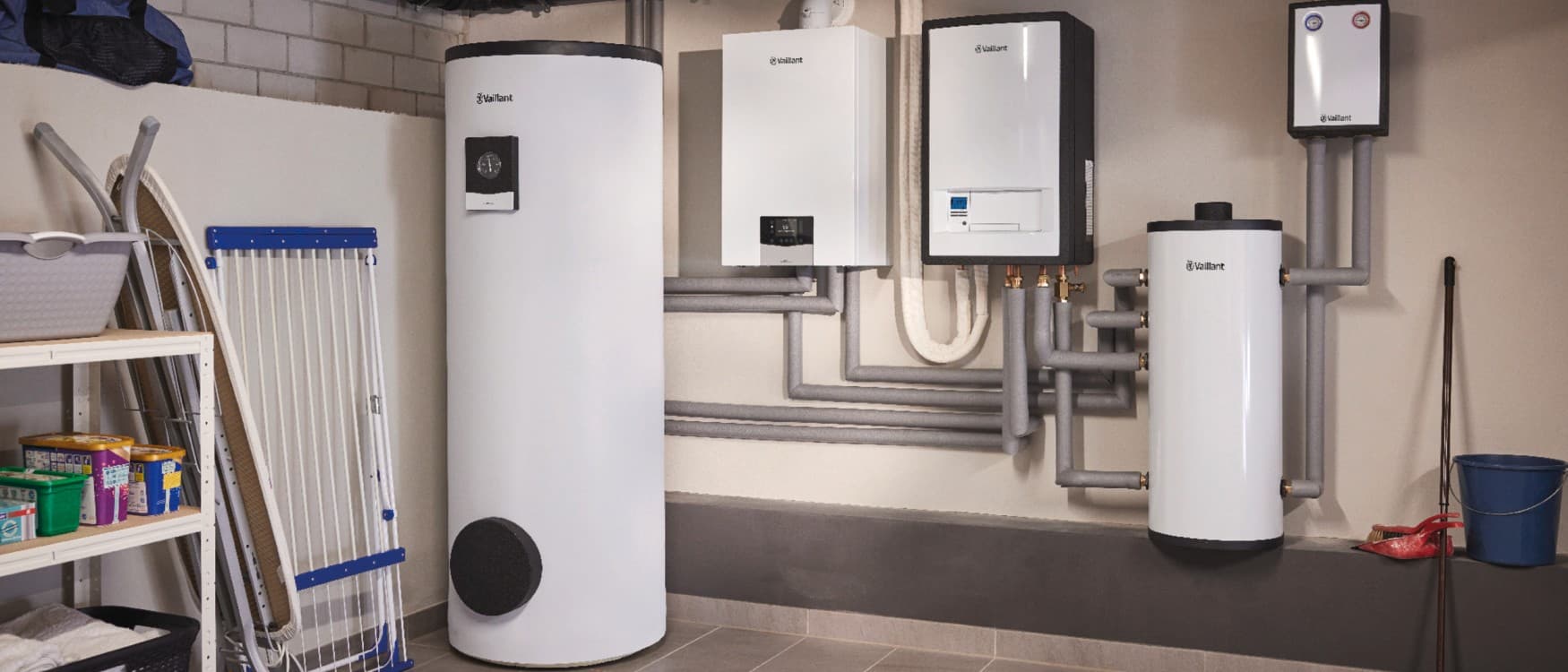 A Vaillant hybrid system with gas heating and thermal store.