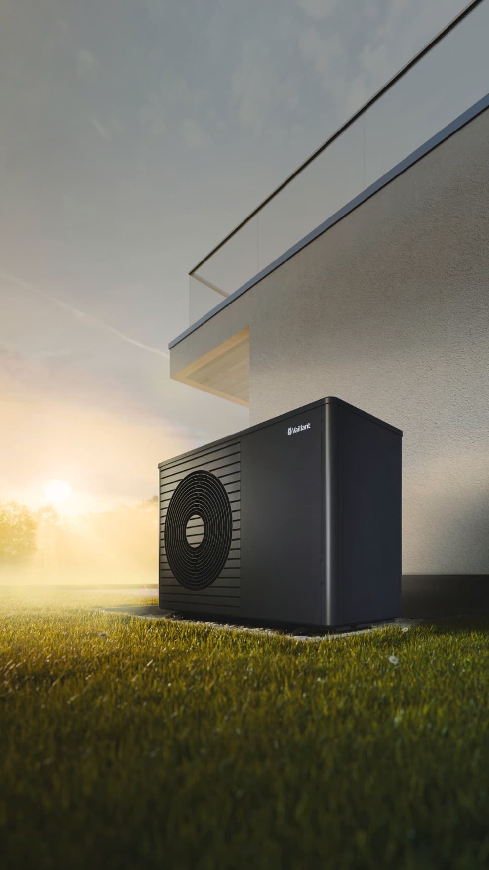aroTHERM plus heat pump standing in front of a house