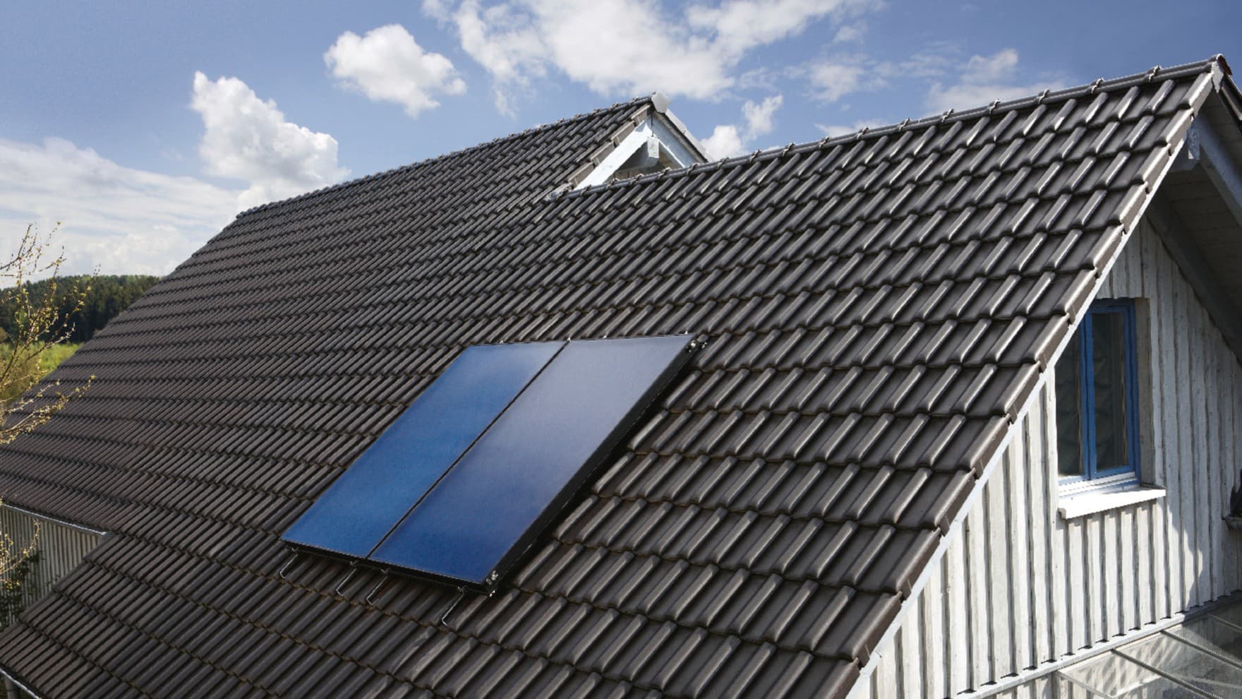 Flat plate collectors on a roof