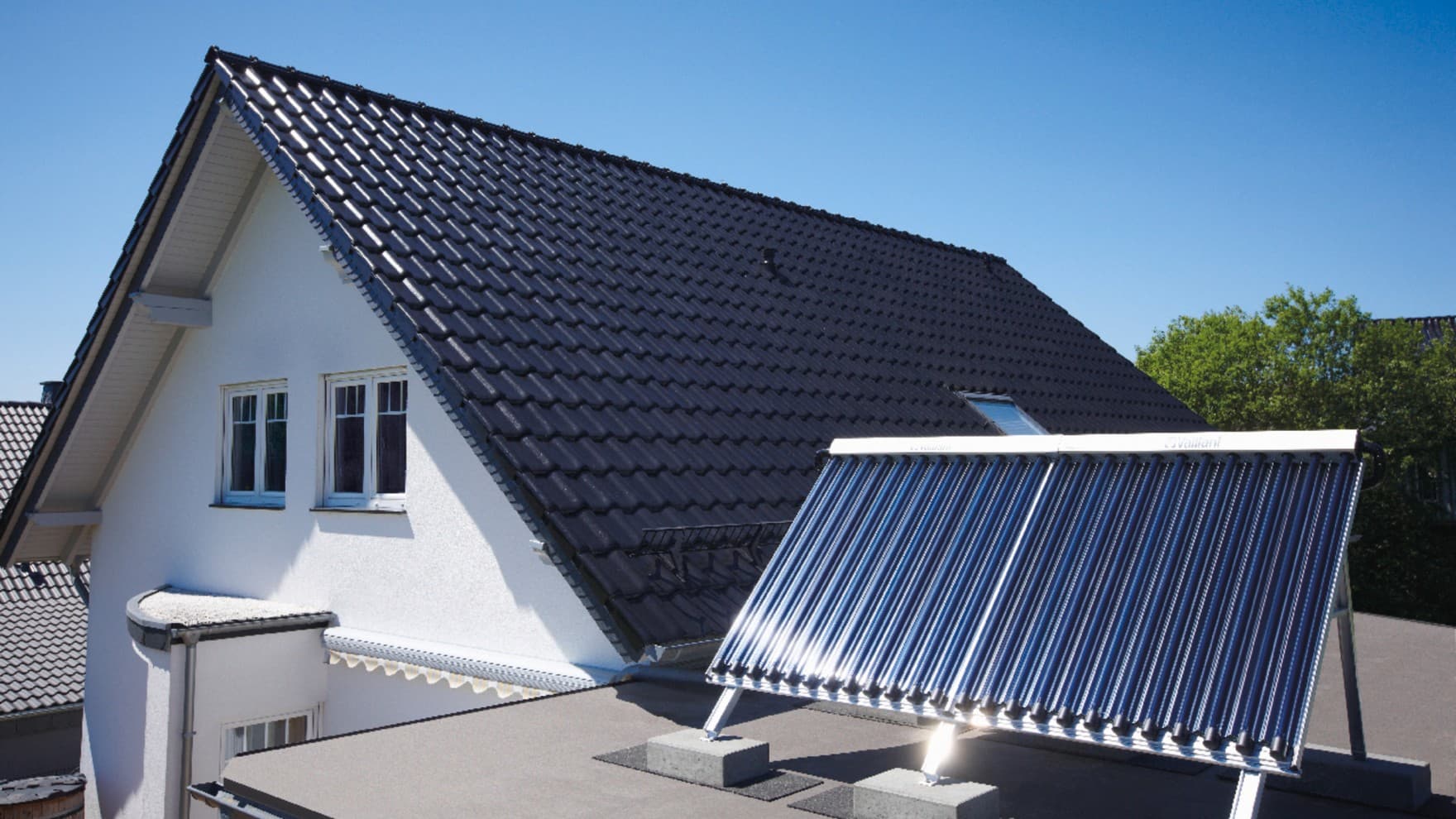Vacuum tube collectors on a roof