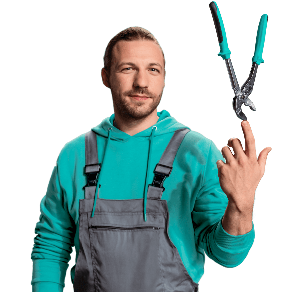 Installateur équilibrant un outil sur sa main