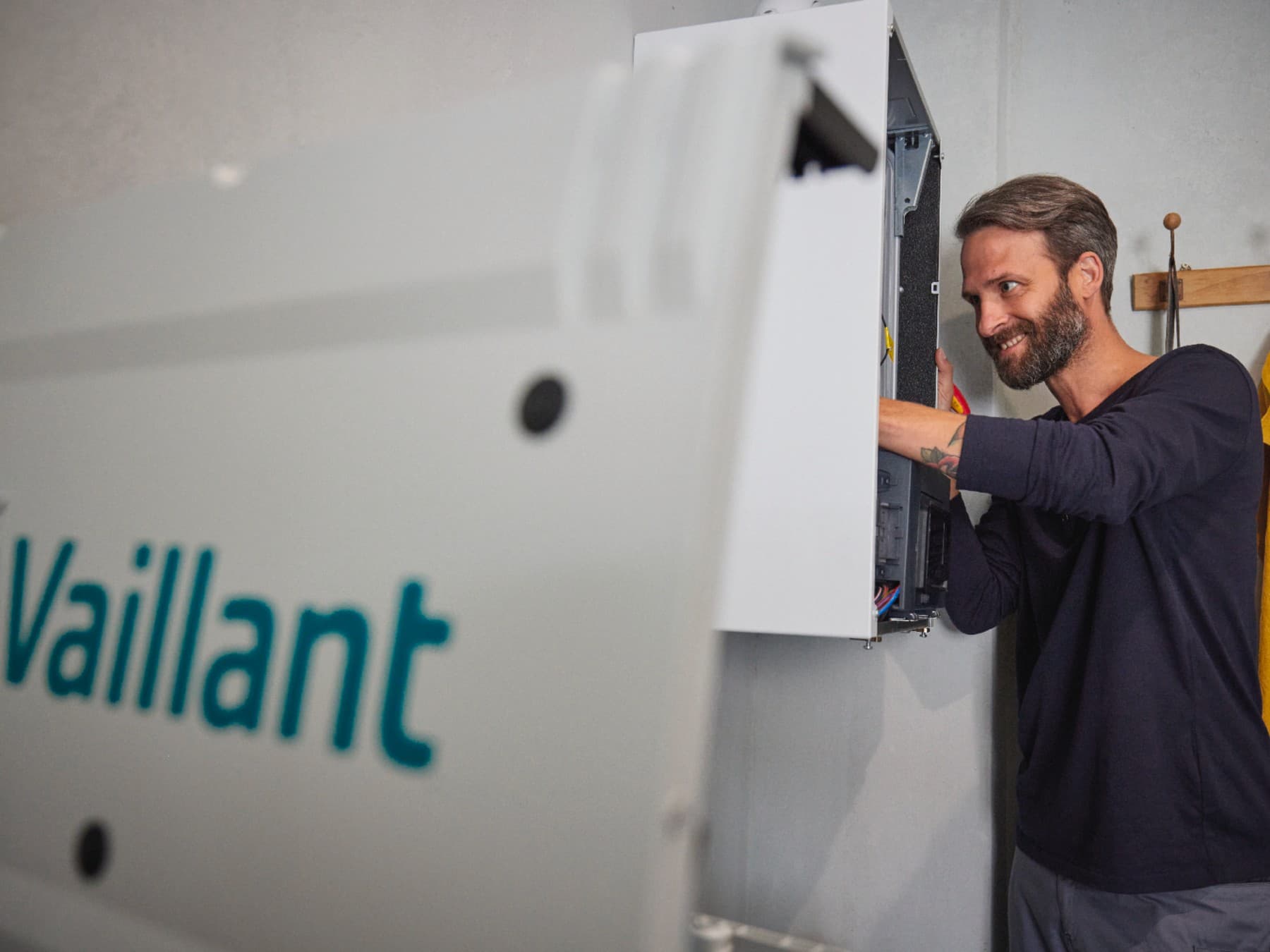 An installer checks the functionality of the valves.