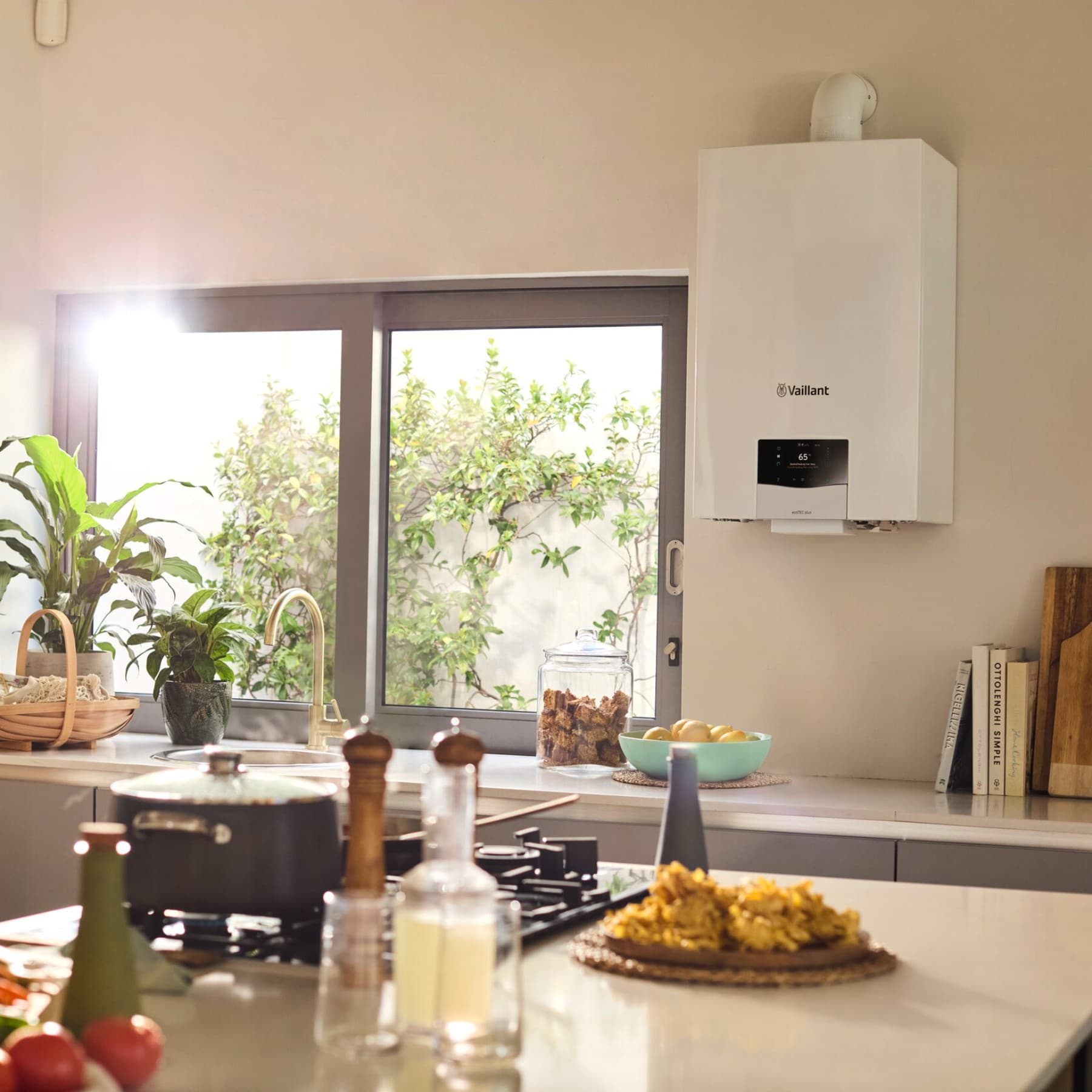 Gas boiler on the wall in the kitchen